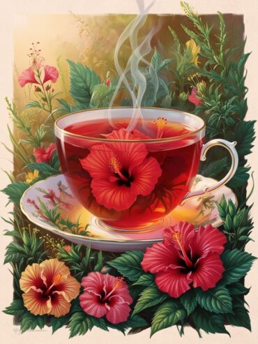 cup of hibiscus tea in nature