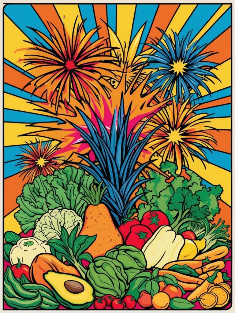 plant foods fireworks illustration