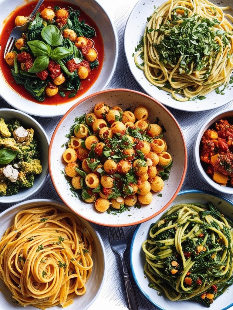 pasta eating plant-based alone