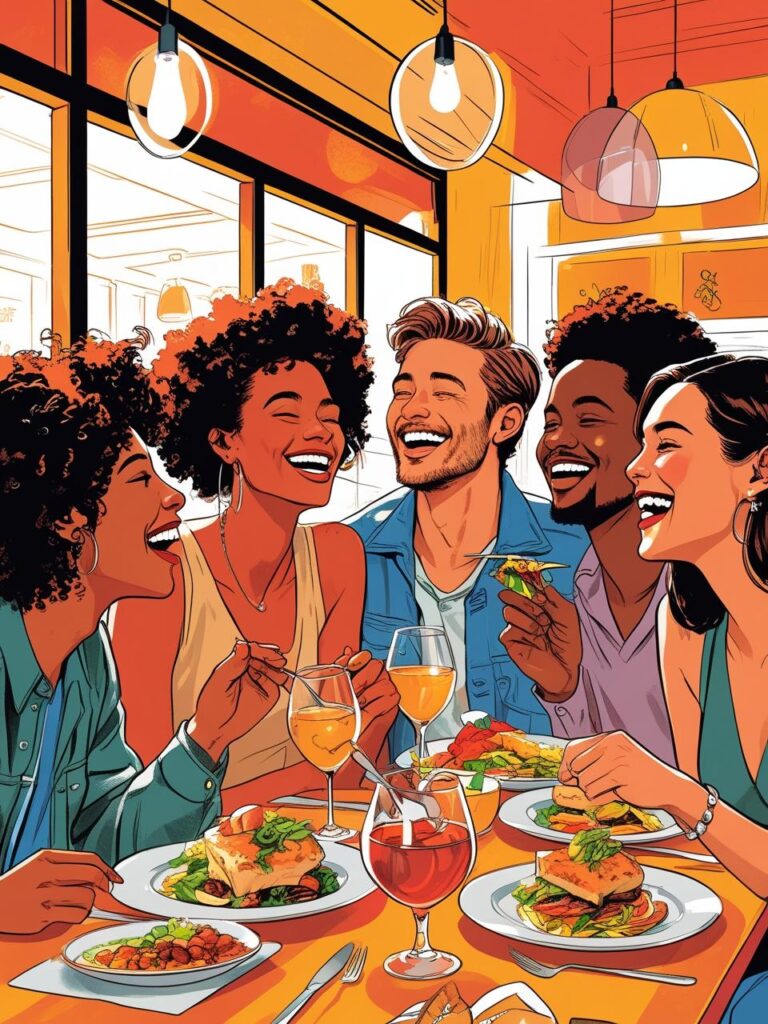 group of friends eating out