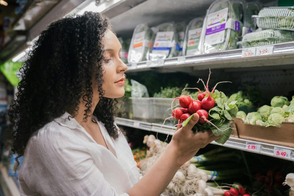 grocery list plant-based kitchen reset woman shopping