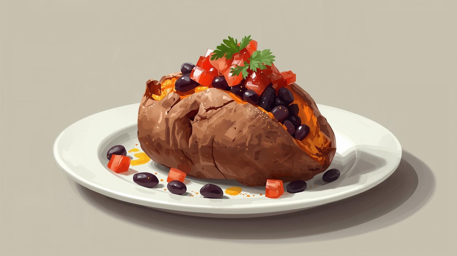 baked sweet potato beans salsa