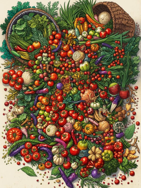 avalanche of veggies from basket