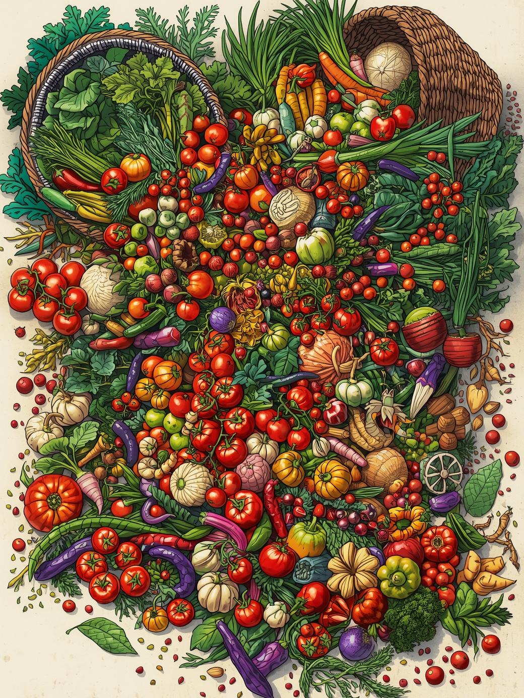 avalanche of veggies from basket