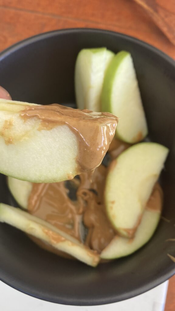 snack apple peanut butter what I eat in a day eating mostly plants